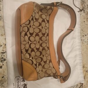 Coach Brown and Tan Signature East West Hobo Bag